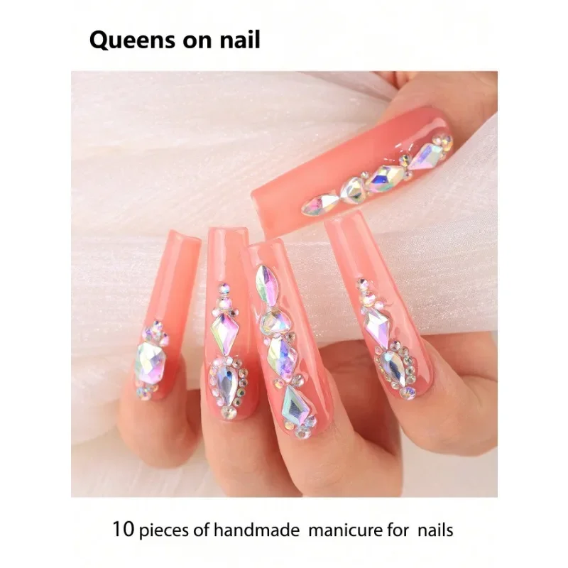 

10 Pieces Handmade press on Nails Extra Long Hose-Shaped A-Shaped Handmade Wear Armor Y2K/Solid Color