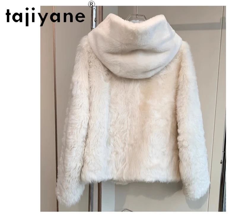 TAJIYANE Real Tuscany Sheepskin with Wool Attached Jacket Women Short Fur Jackets Hooded 2025 New in Coats Winter Woman Clothing