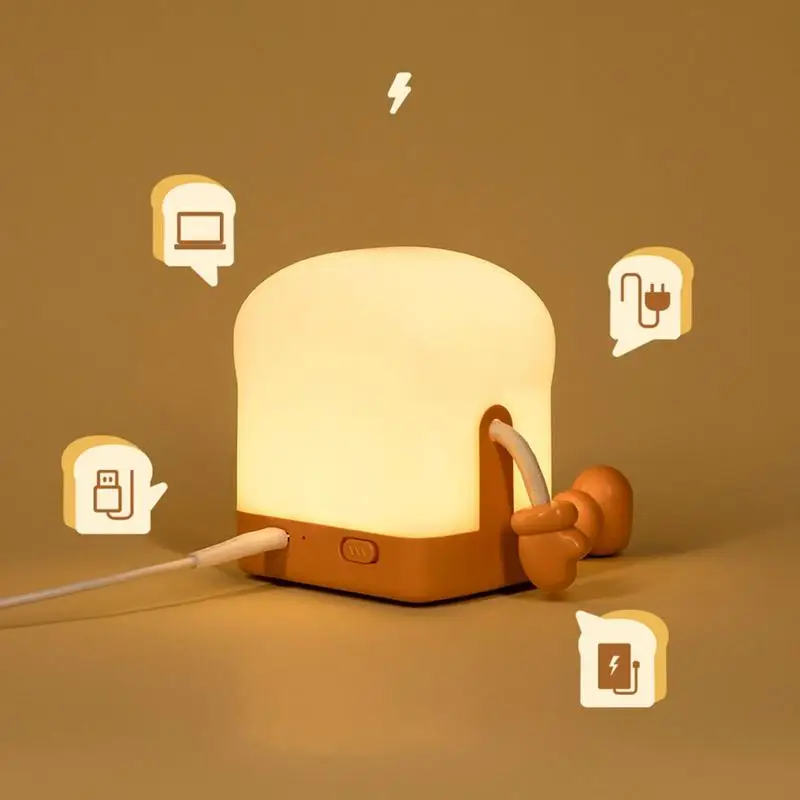 Night Light For Kids Baby USB Rechargeable Fast-charging LED Night Lights Cute Gift For Kids Adjustable Brightness Toast Lamp