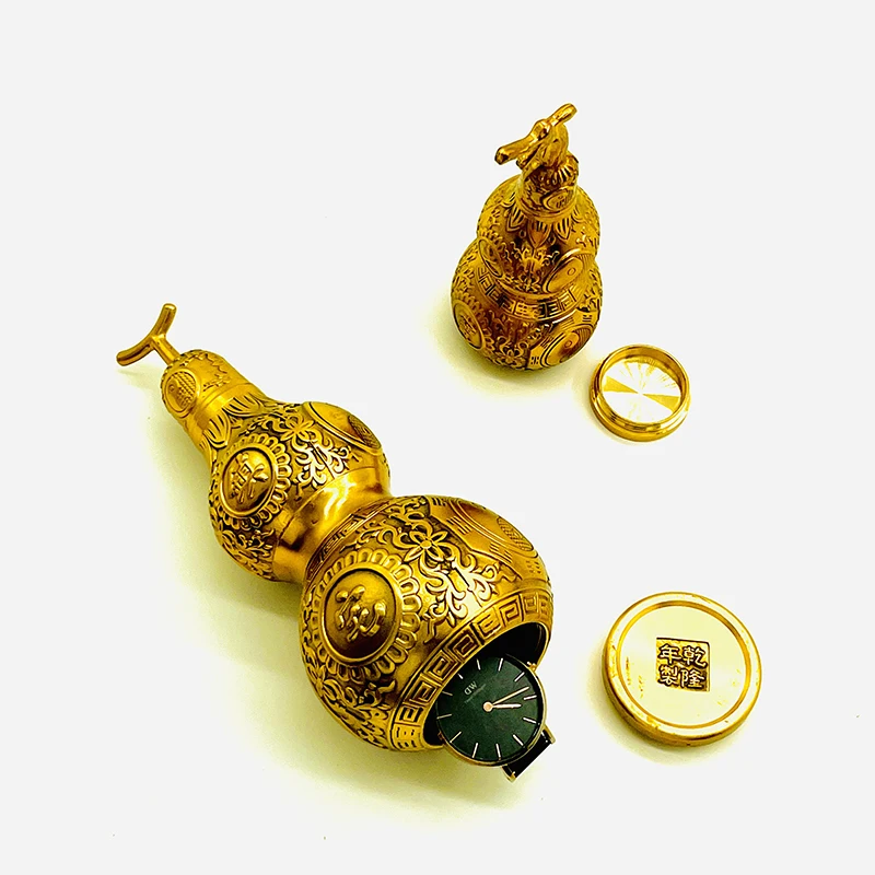 Chinese Good Luck Brass Gourd Wealth Natural Feng Shui Ornament  Sight Secret Safe Storage Holder Box Money Hidden Hu Lu Cucurbi