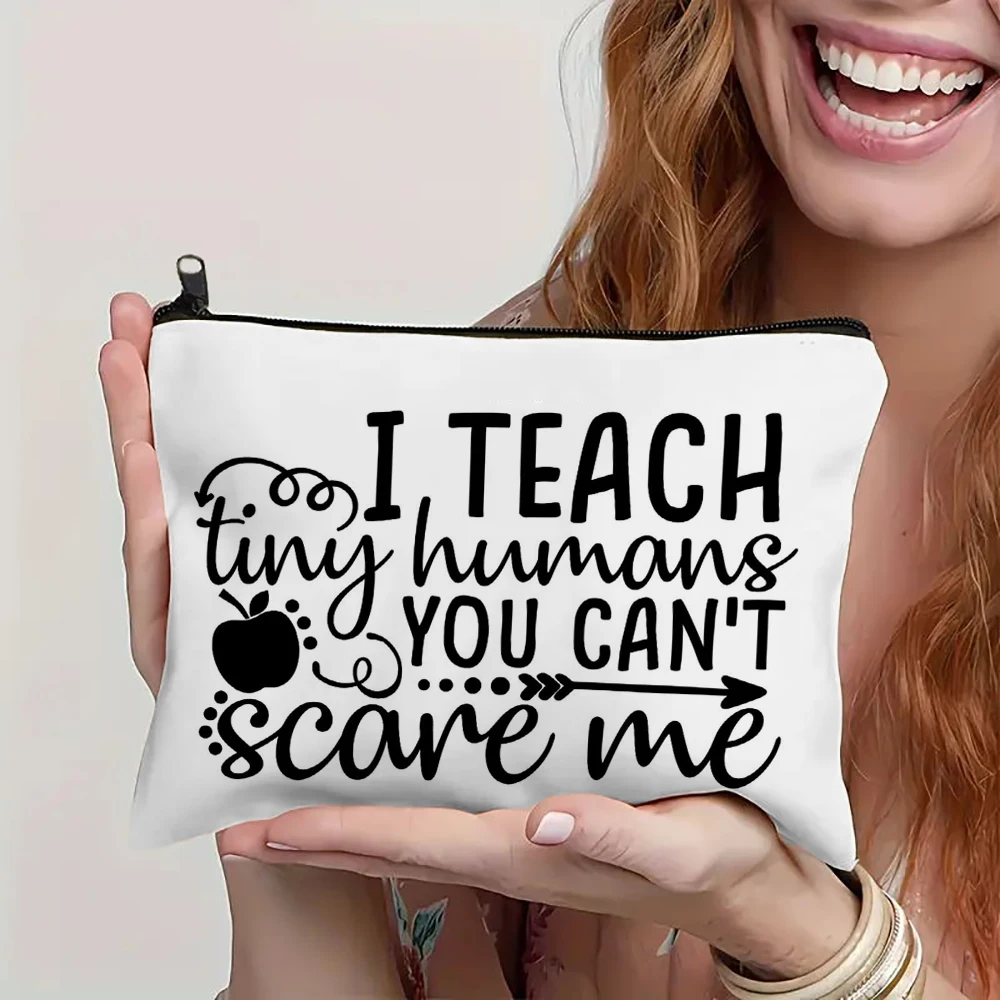 Coffee Give Me Teacher Power Women borsa per cosmetici in lino borsa per il trucco borsa per rossetto Organizer per il giorno dell\'insegnante i