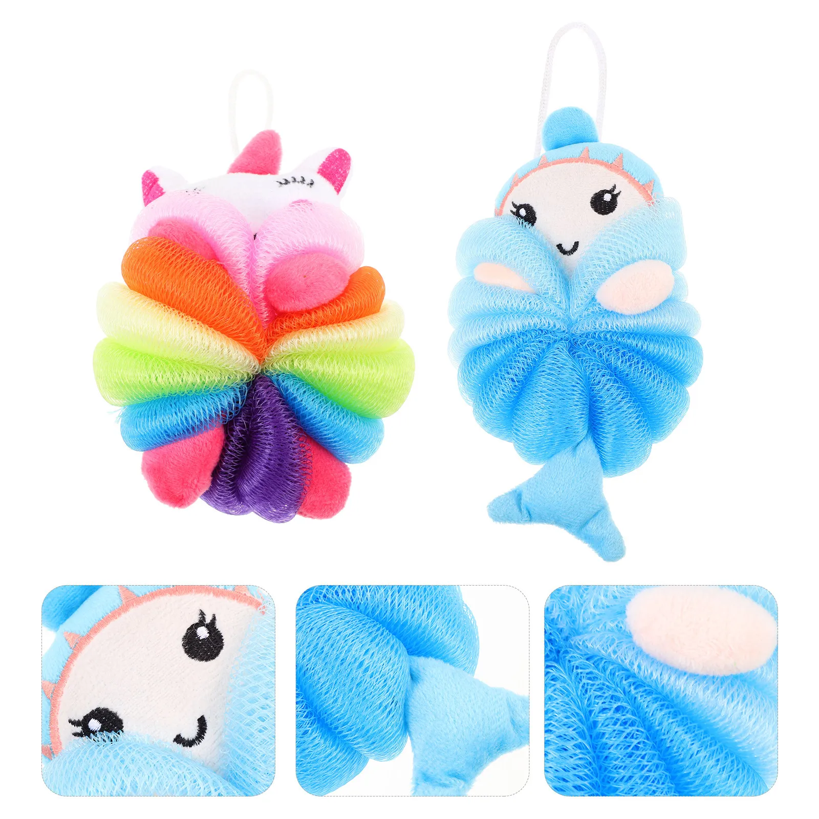

2Pcs Supple Cartoon Bath Sponge Kids Friendly Body Exfoliator Dual Sided Loofah Sponge Bath Scrubber for Home