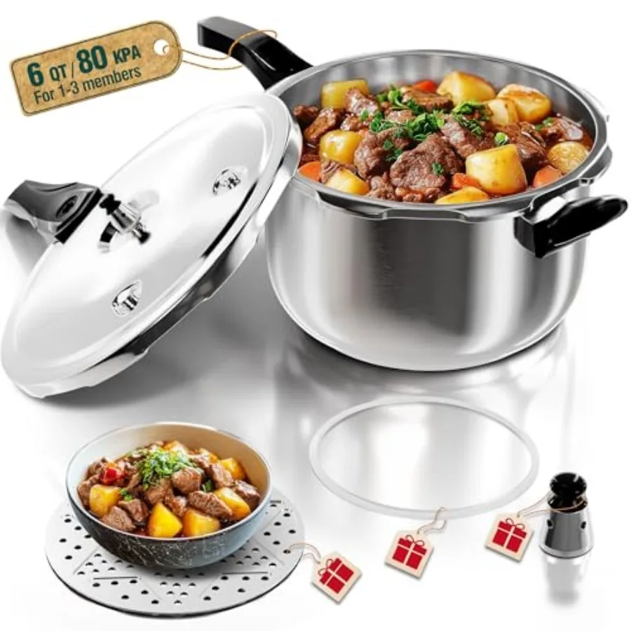 

Pressure Cooker 6 Quart Stainless Steel Pressure Canner Induction Compatible Cookware with Spring Valve Safeguard Devices Compa