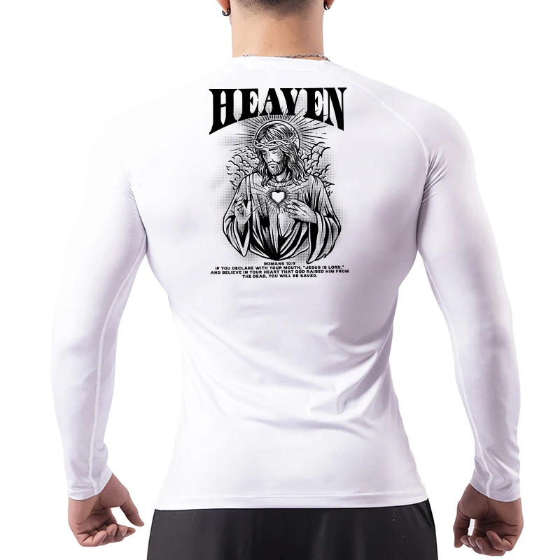 Graphic Compression Shirt for Men Christian Athletic Workout Running Tshirt Tops Spring Fall Long Sleeve Baselayers Undershirts