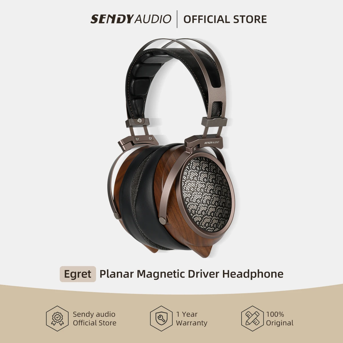 Sendy Audio Egret 98*84mm Planar Magnetic Driver Wired Wood HiFi Headphone Detachable Cable 4.4mm Balanced Headset