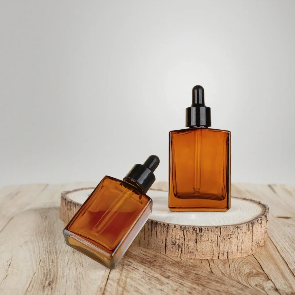 200*30ml 50ml 100ml âmbar marrom vidro retângulo óleo essencial garrafa conta-gotas plana quadrado vidro skincare soro garrafa embalagem