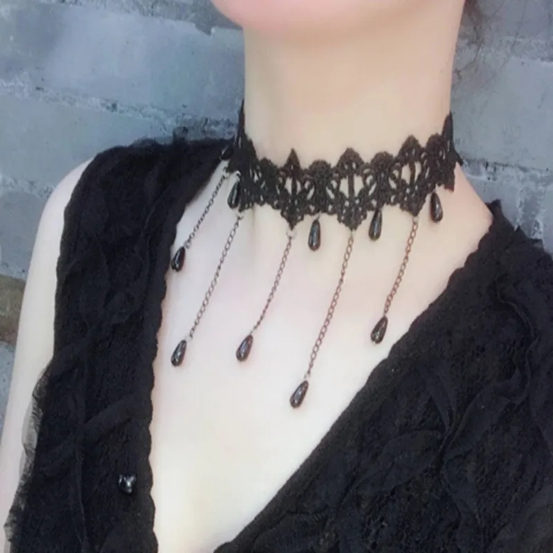 Girl Black Lace Choker Necklace For Women Grunge Neck Chain Collarbone Necklaces Punk Lolita Gothic jewelry For Girls Vintage