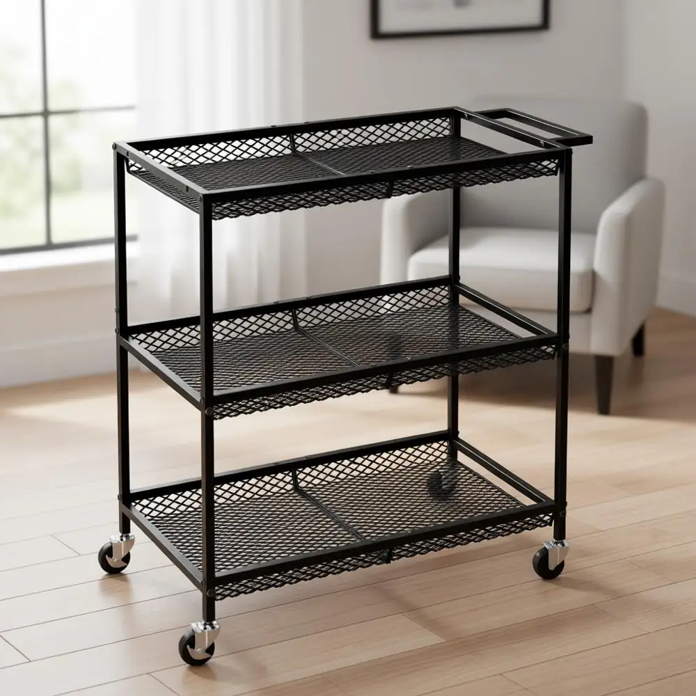 

Тележка кухонная на колесиках, 3-х ярусная, усиленная, с проволочными полками для хранения и подачи