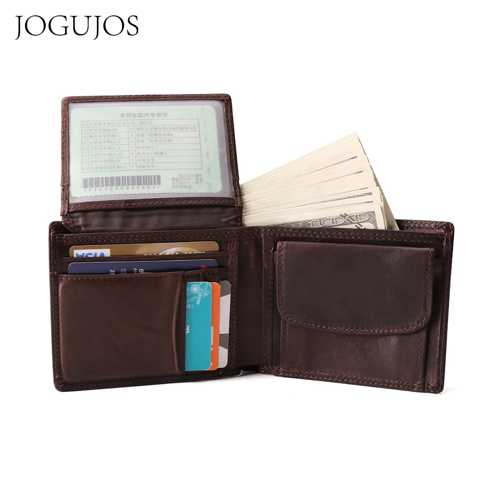 

JOGUJOS Genuine Cowhide Leather Wallet Men Coin Purse Rfid Anti-theft Purse Money Retro Wallet Card Holders Short Purse Man Gift