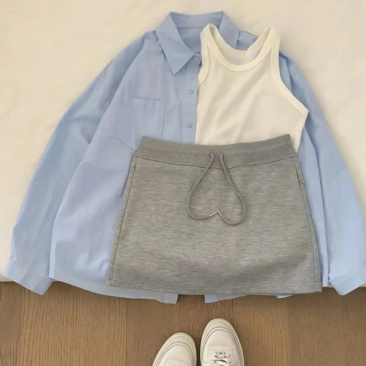 Girls Summer Outfit Set New Children's Pure Color Long Sleeve Shirt + Vest + Halter Skirt Casual Three-Piece Kids Clothing Set