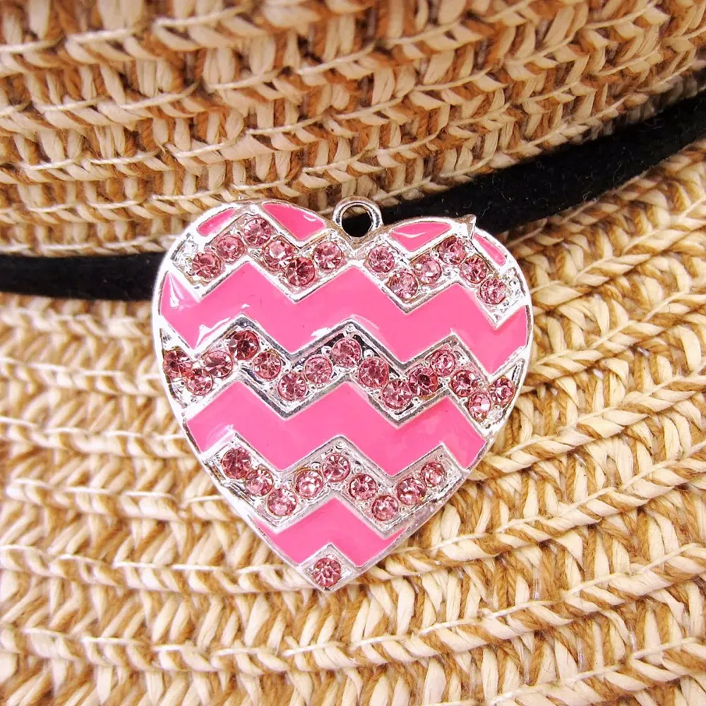 10pcs 3*3cm Alloy+Oil Drop+Rhinestone Pink Heart Charm Pendant Jewelry Accessories For Valentine's Day Necklace Key Chain Making