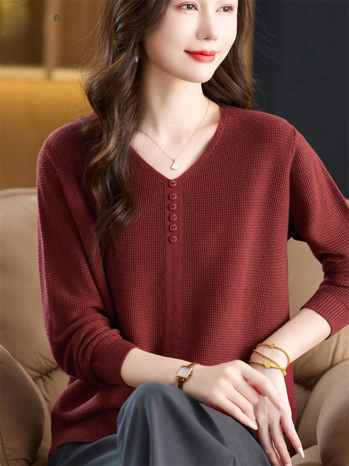 

Faionable V-Ne трикотаж, свободный базовый слой, топ для молодых мам среднего возраста и женщин, весна-осень, новый Sle