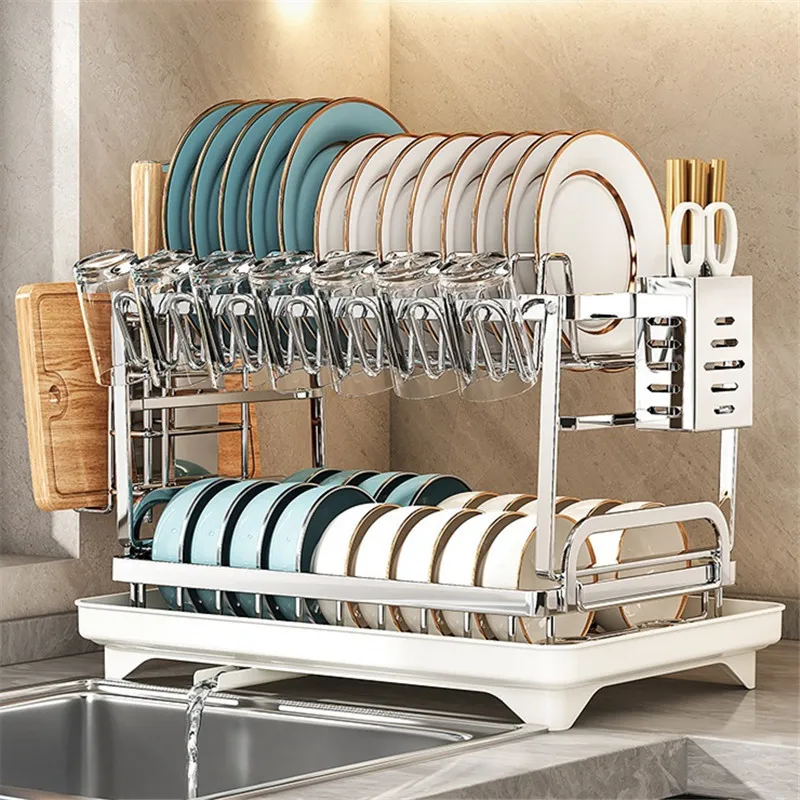 Kitchen Countertop Bowl and Dish Rack, Bowl and Dish Drain Rack, Sink Rack, Multifunctional Knife Holder, Storage Rack