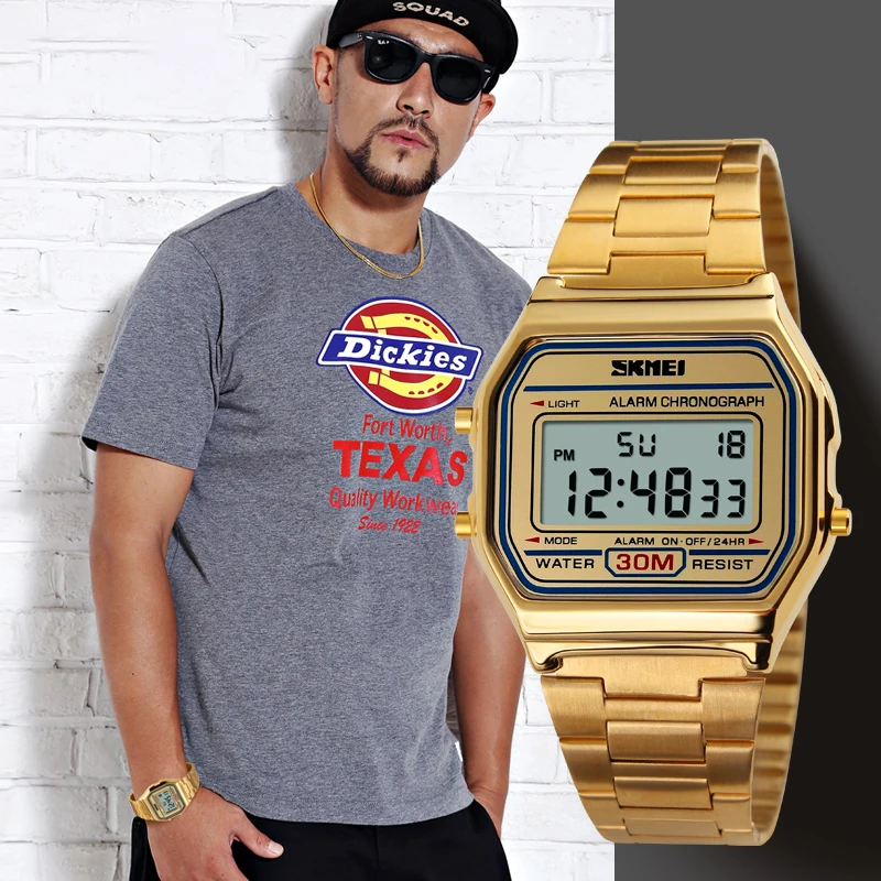 Skmei Top Brand Luxury Stainless Steel Chrono Sport Watches Men Back Light Display Digital Wristwatch 3Bar Waterproof Reloj Hom
