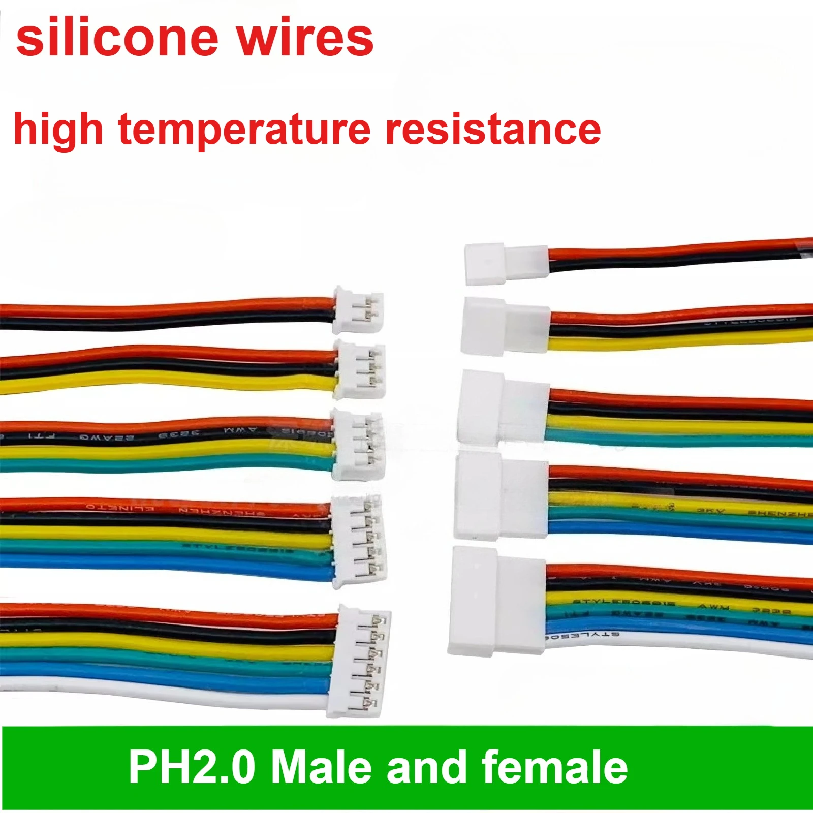 

10pair PH2.0 high temperature resistant silicone wire pitch 2P-8Pin male and female plug-in air docking terminal wire 3239-24AWG