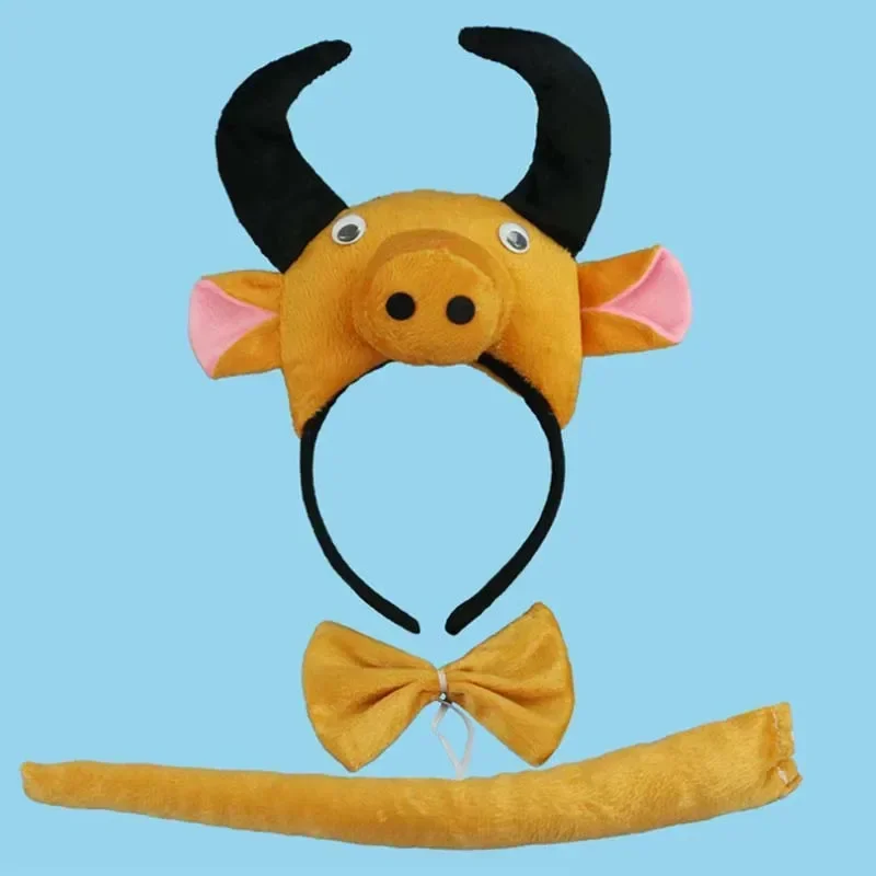 大人と子供のための牛の耳のヘッドバンド、ぬいぐるみ、蝶ネクタイの尾、誕生日パーティー、コスプレ衣装、クリスマス、ハロウィーン、子供