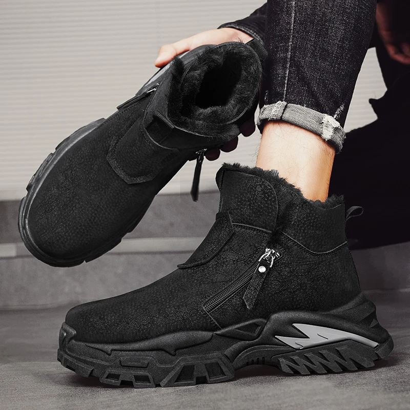 VIPOL Botas de nieve informales altas, de forro polar y gruesas, botas cálidas y zapatos de trabajo antideslizantes para otoño e invierno