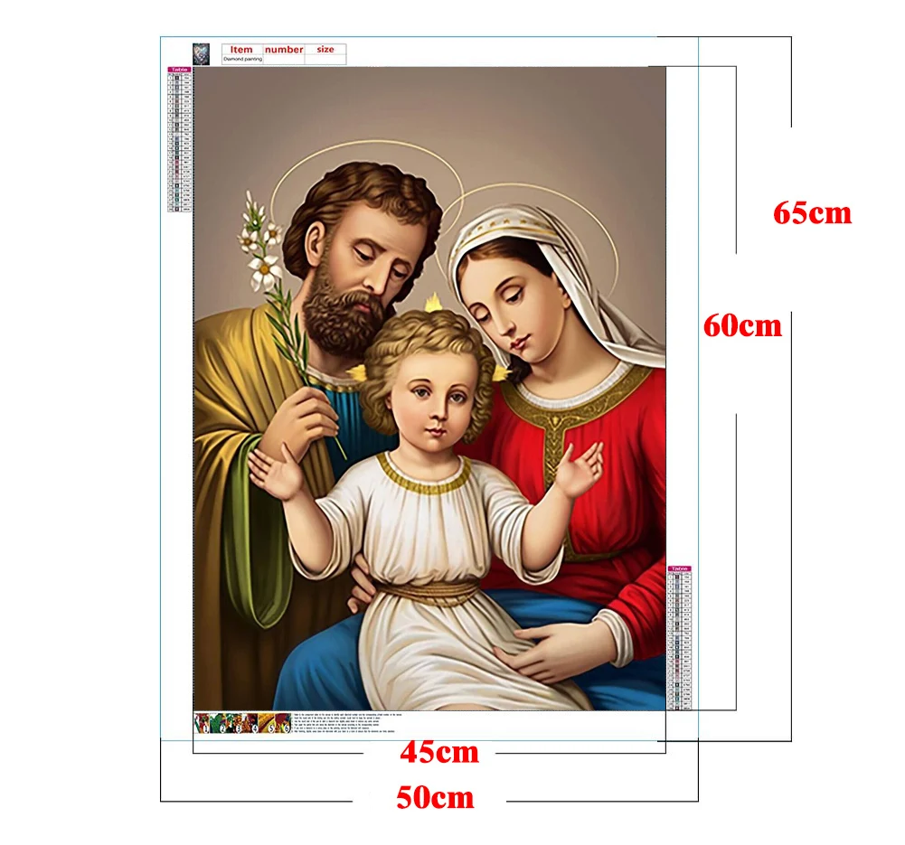 50*65cm Full Round DIY Diamond Painting Holy Family,Handicraft Diamond Embroidery Cross Stitch,Christian Catholic Religion Decor