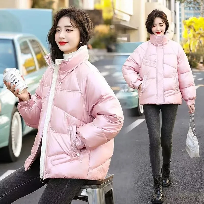 

New Women's Short Thickened down Cotton Jacket Autumn Winter Loose Fit Warm Washless Fashionable Small Size Bright Surface