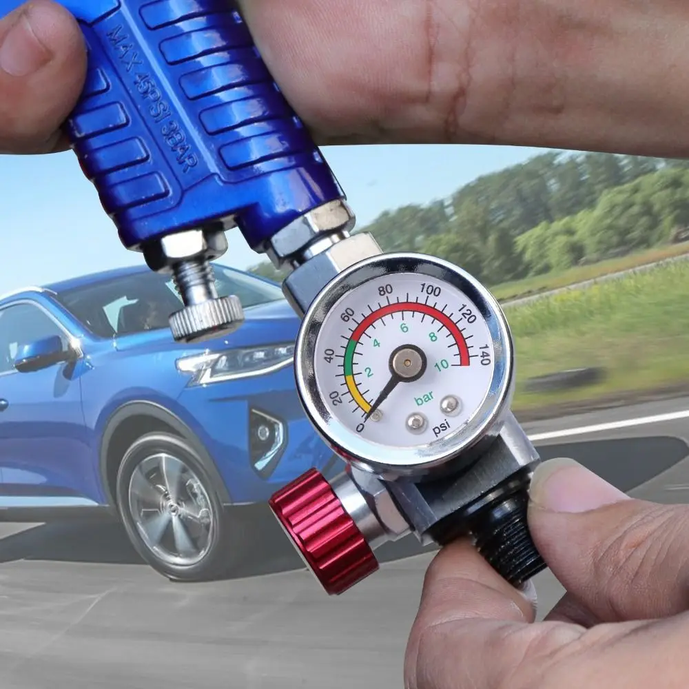 1/4 Inch Thread Spray Gun Regulator Built-in Pressure Gauge 0-140 PSI Range Pneumatic Tool Adapter Pneumatic Compatible