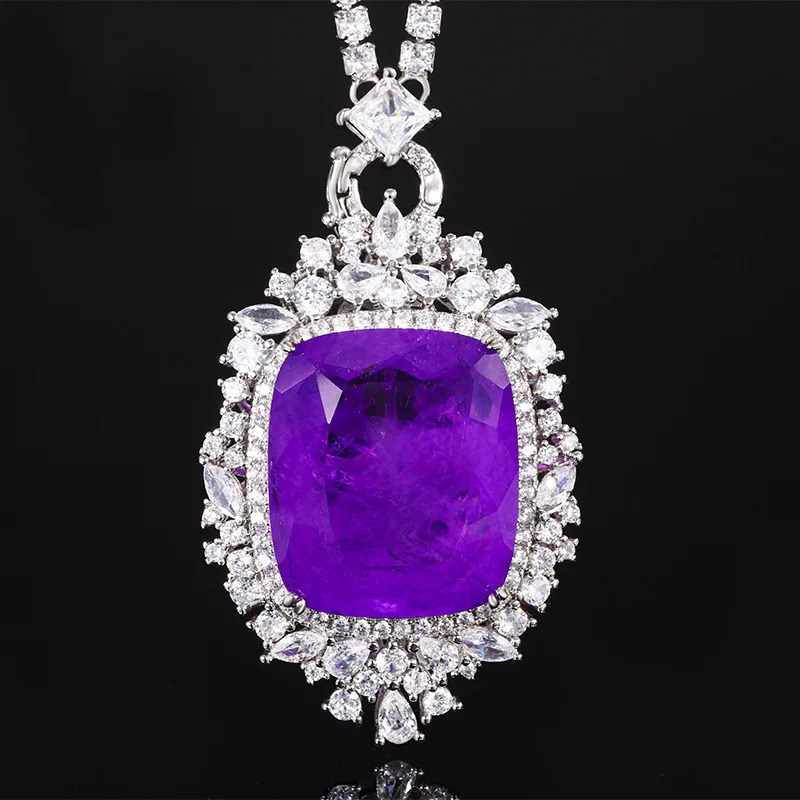 New Jewelry Gold-Plated Orange Zircon Gemstone Fat Square Pendant Necklace *23