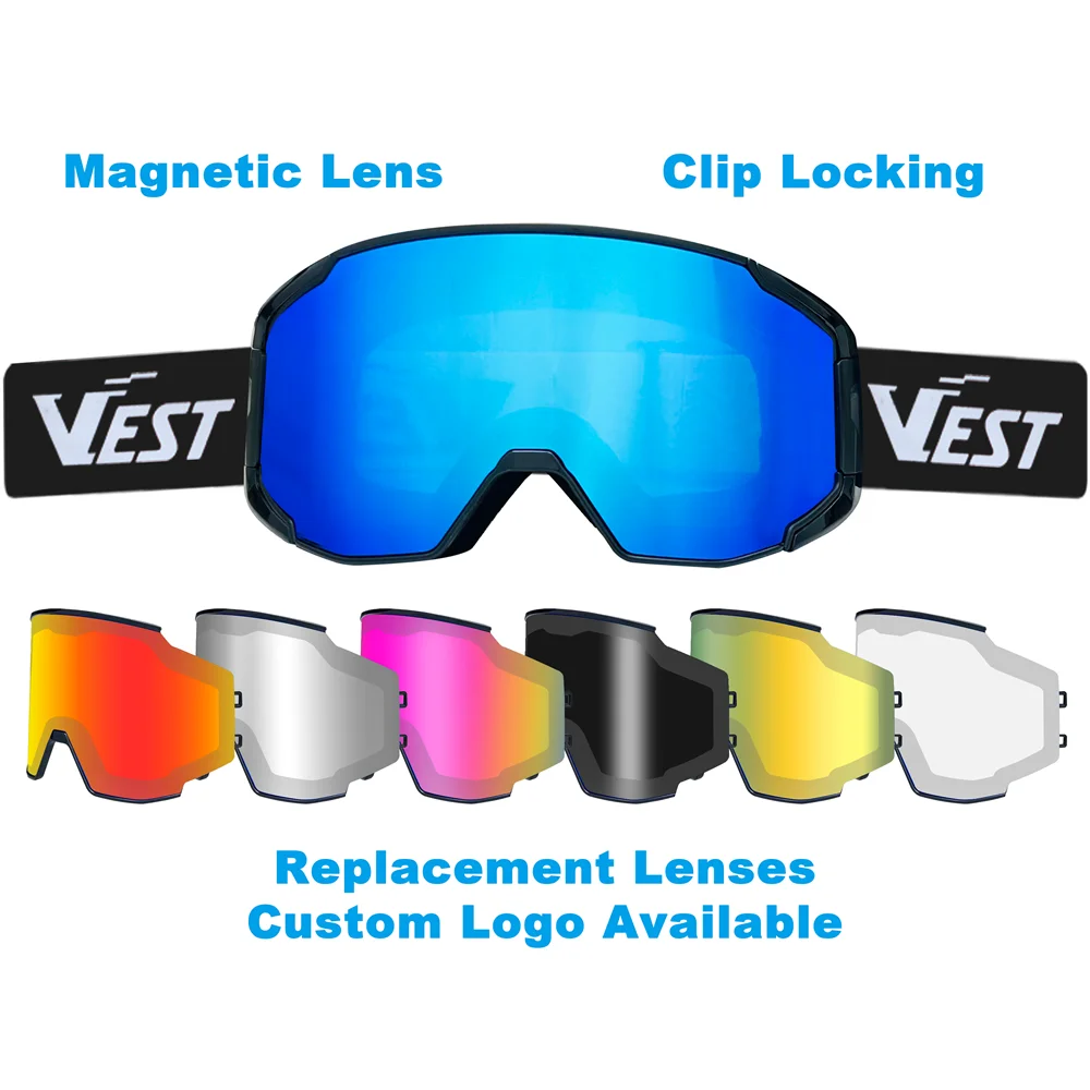 Clip Locking System Ski Goggles Magnetic Lens UV400 Protection Anti Fog OEM Custom Snow Snowboarding Goggles