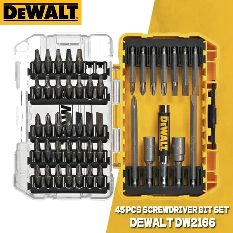 Набор отверток DEWALT из 45 предметов, Стальные Шестигранные хвостовики, квадратные двухсторонние биты с крепкими рифлеными поверхностями DW2166