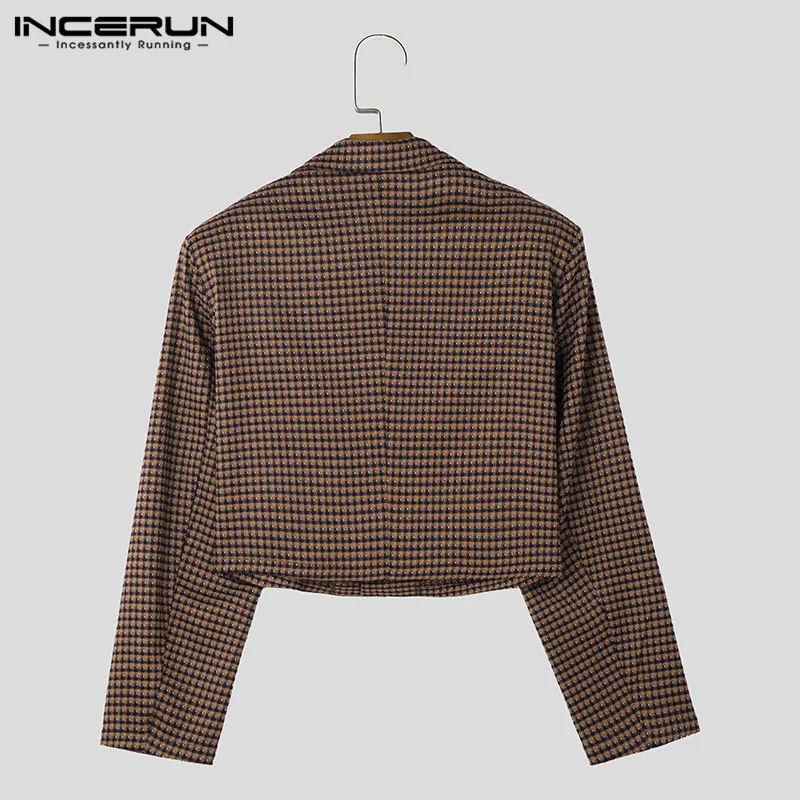 2024 Men\'s Jackets Plaid Lapel Long Sleeve Button Fashion Casual Male Crop Coats Spring Streetwear Thin Jackets S-5XL INCERUN