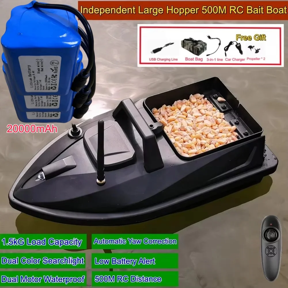 High Speed 15KM/H Remote Control Fishing Boat 500M 1.5KG Load Automatic Yaw Correction Nest Boat Low Battery Alert RC Bait Boat