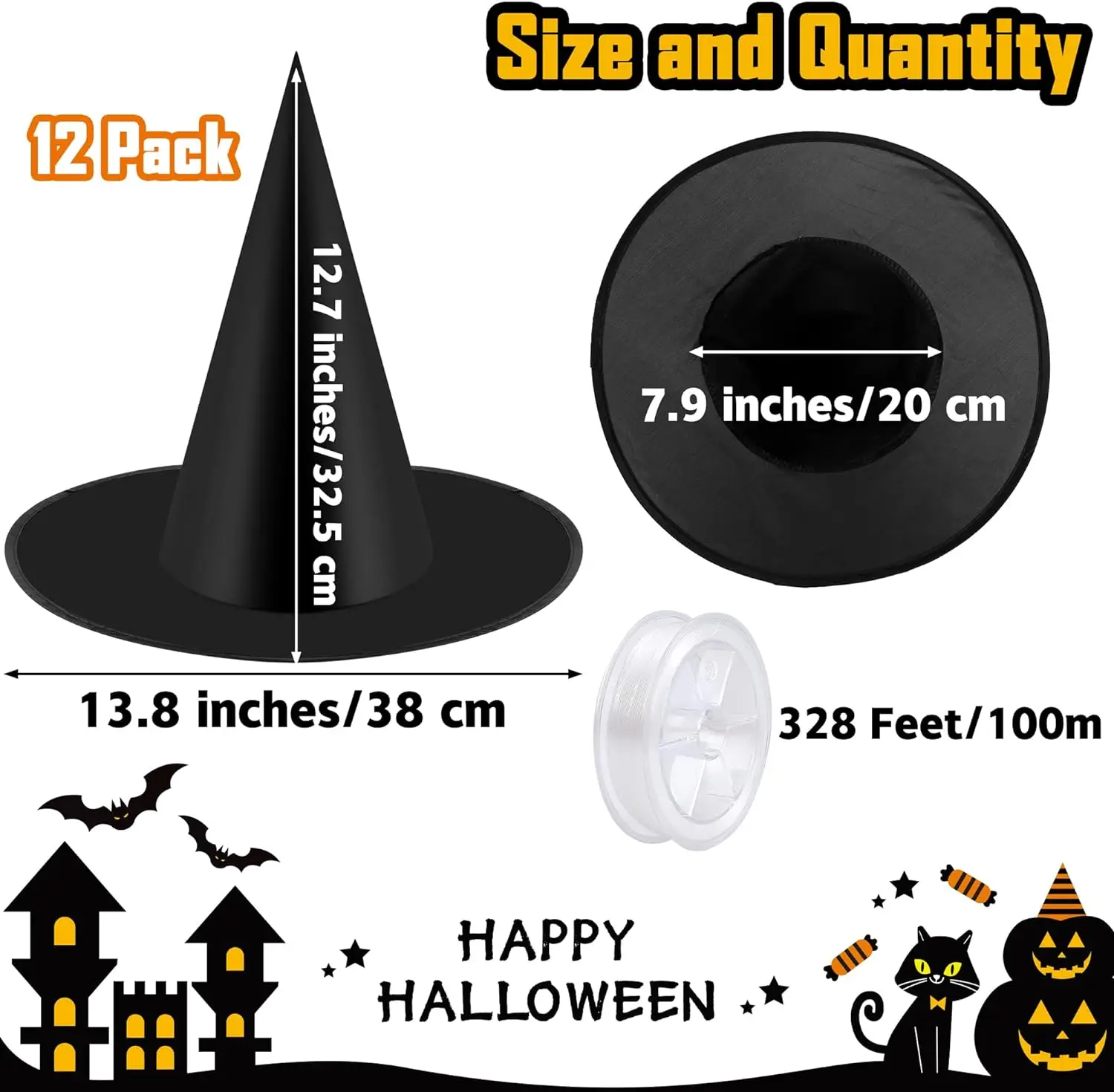 Chapeau de Sorcière d'Halloween Unisexe, Chapeaux Noirs pour Adultes et Enfants, Fournitures de ixd'Halloween, Accessoires de Costume Cosplay, Décorations, Casquettes de Magicien, 5 Pièces