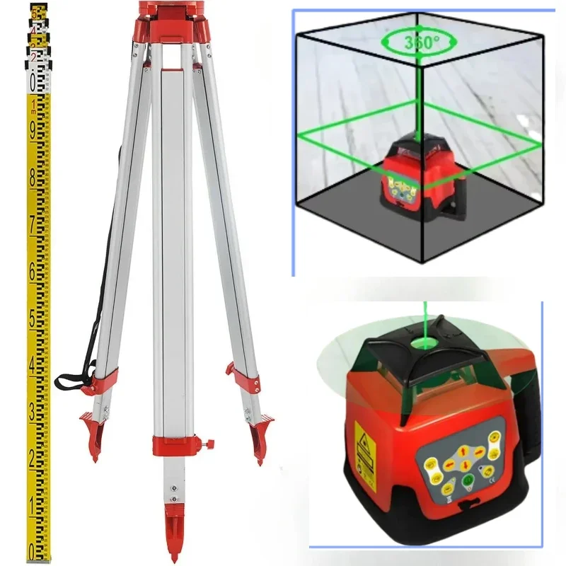 Image of SIHAO 360 ° Rotationslaser-Nivelliergerät Selbstnivellierend Automatisch Rotierender Roter Strahl + Empfänger Fernbedienung Robustes Gehäuse