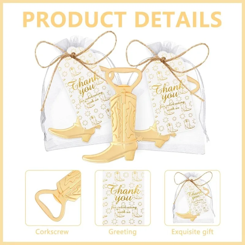 Cowboy-Stiefel Flaschenöffner als Gastgeschenke für Babyparty mit Weißen Organza-Beuteln Gastgeschenke für Braut und Baby 16 Stück – Detail 5