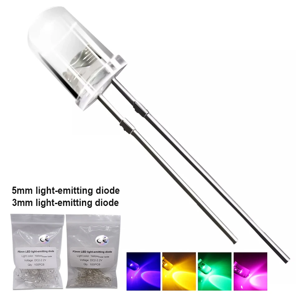 3mm 5mm Yellow Flicker Flickering LED Diodes Candle Led Flicking Lights Clear Round Lens Intermitente Flame Light Emitting Diode