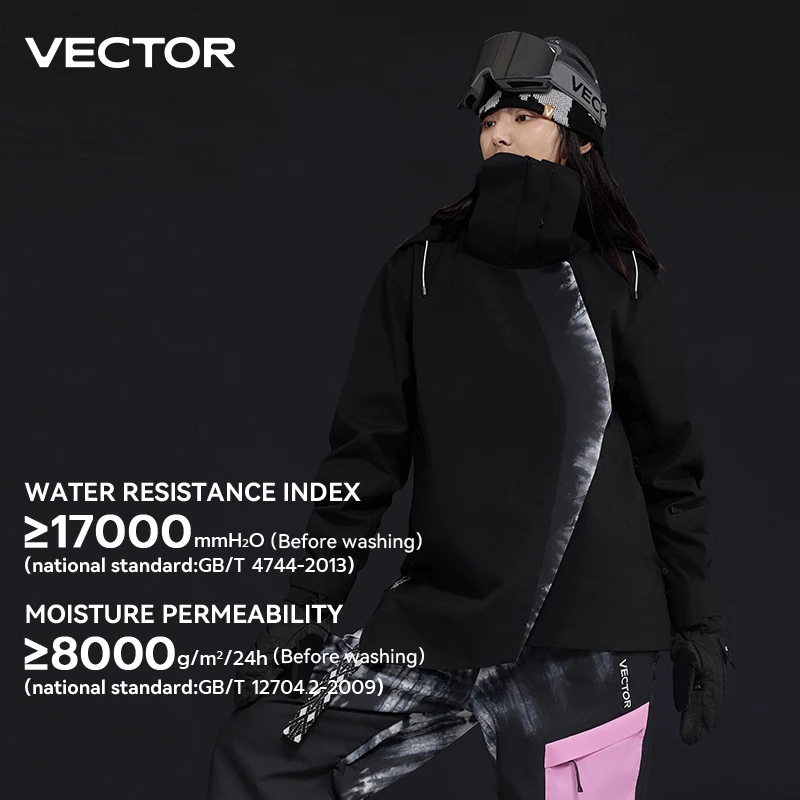 VECTOR Men\'s and Women\'s 3L Diagonal Jacket Windproof and Waterproof Nylon Full Pressure Adhesive Technology for Outdoor Skiing