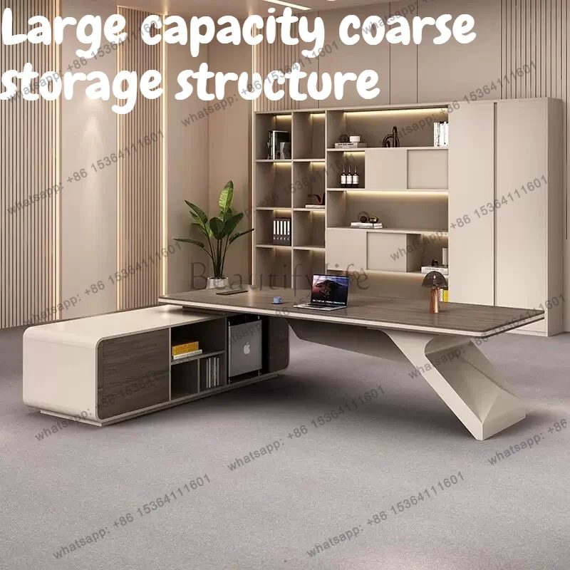 PJ L‑Shape Executive Office Desk Luxury Large Manager Boss Table Office Chair With Side