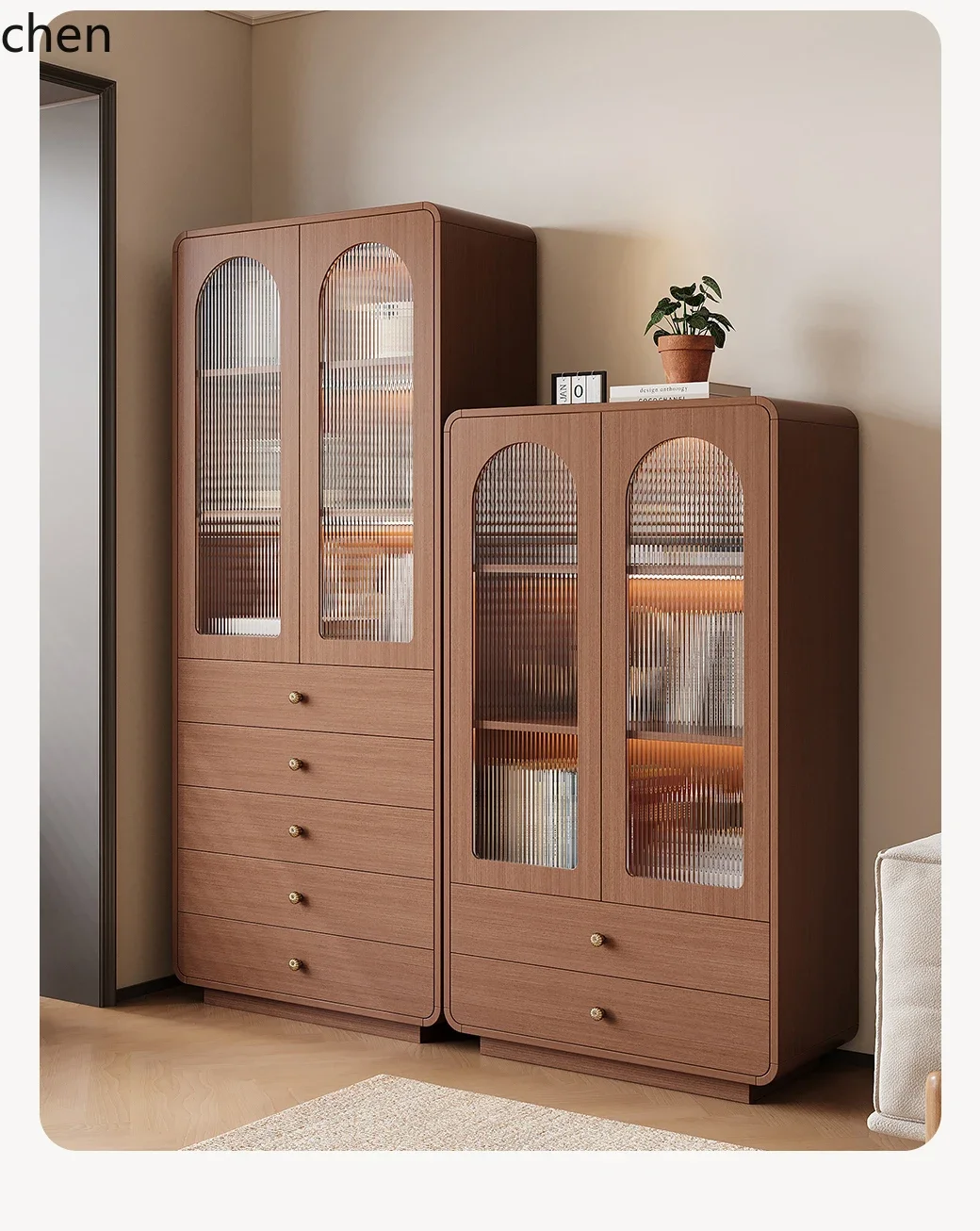 medieval solid wood bookcase with glass door, locker, living room home dust display cabinet, study cabinet