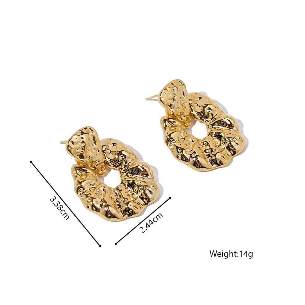 Retro Round Hollow Wrinkles Earrings 18k Gold Plated Waterproof And Colorfast Jewelry Ear Studs