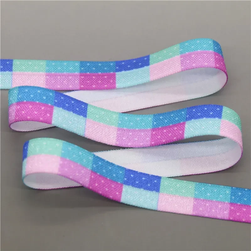 DHK 5/8'' 5yards Dot Pattern Marble Tie Dye Chevron Star Printed Fold Elastic FOE Stretch Ribbon Hairbow Headband DIY C1763