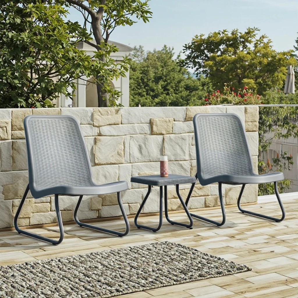 

Modern Farmhouse Style 2-Seater Bistro Set 3pcs PP Indoor-Outdoor Furniture for Patio Balcony Garden or Park for Living Room