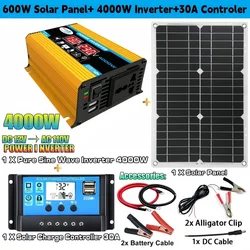 Système de Panneaux Solaires 12V à 110V/220V, Contrôleur de Charge de Batterie 4000W, Kit d'Onduleur Invitant à la Production d'Massage