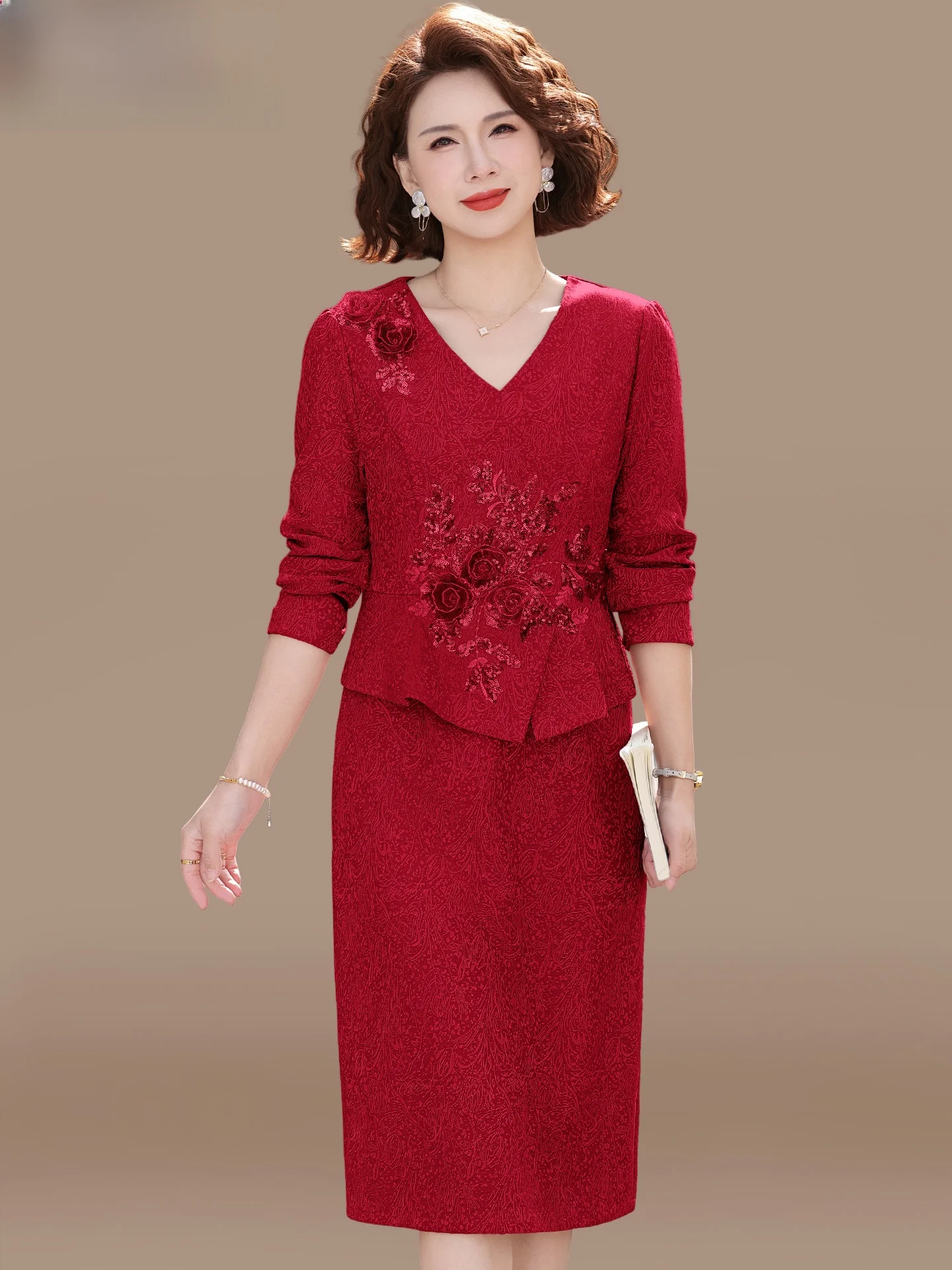 

Wedding Dr Midi A-Line Skirt for Women 40-49 Years Old Spring New Sle Comfortable Polyester Fabric V-Ne Zipper Closure
