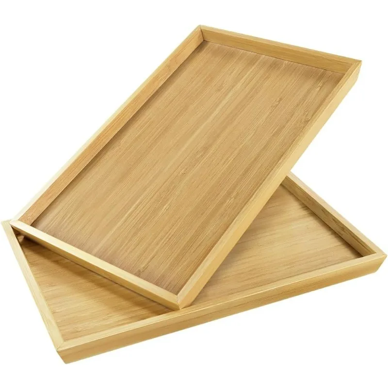 Bamboo Serving Tray Rectangular Bamboo Serving Tray for Eating Drinks Storage Snacks TV Breakfast Coffee Parties Bathroom
