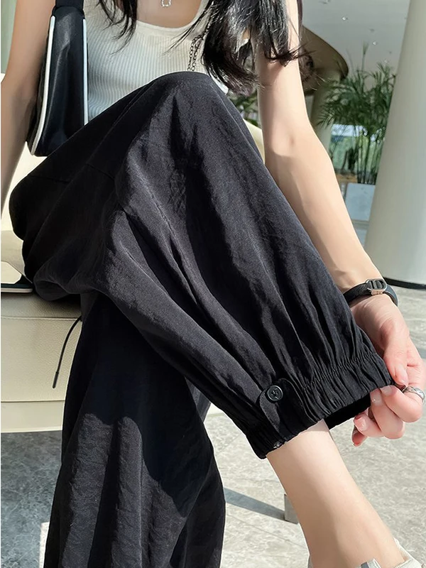 

Extra Large Size Ice Silk High Waist Loose Trousers Summer Thin Harem Pants Casual Spor Loose Fit Women's Wide Leg Trousers