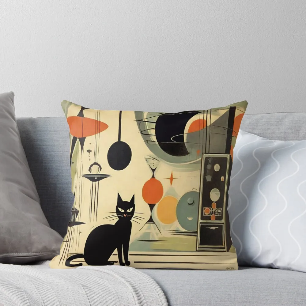 

Mid Century Atomic Cat Retro Charm Unleashed Throw Pillow Decorative pillow case Cushions Home Decor Custom Cushion pillow