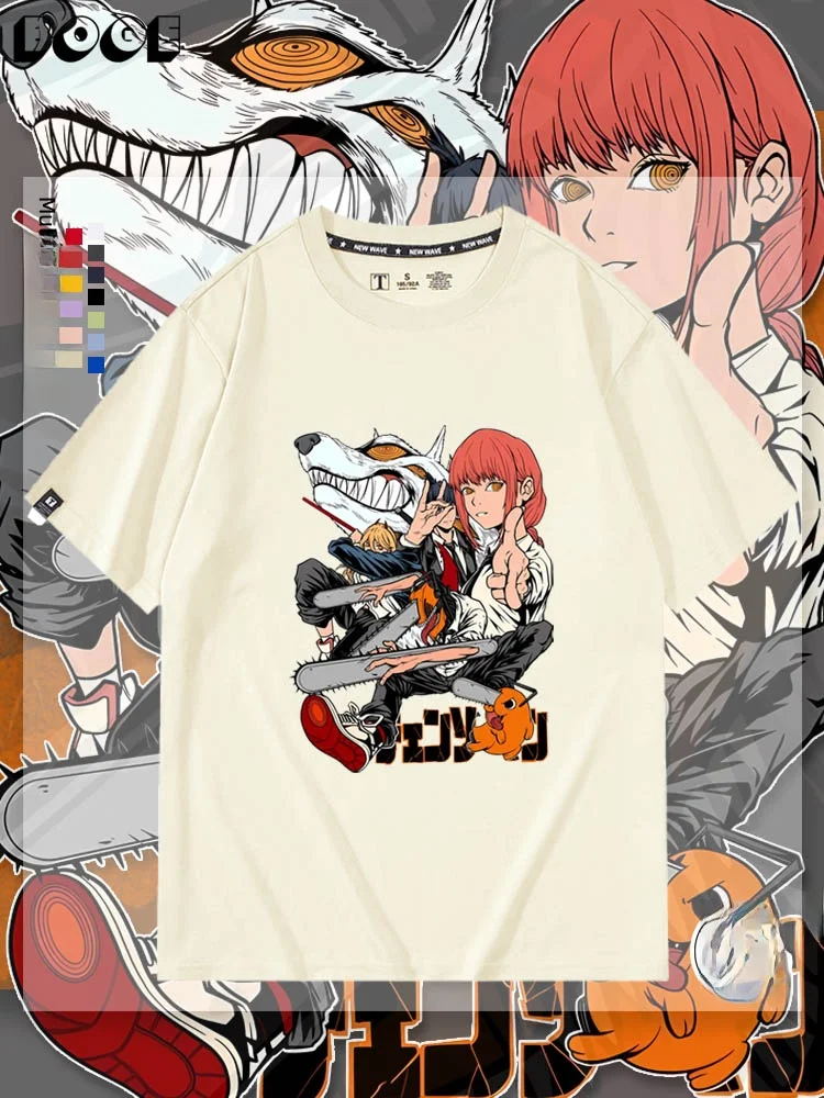 

Футболка из чистого хлопка с коротким рукавом для мужчин и женщин, повседневная, дышащая, с принтом, летняя, модная, молодежная, с дизайном в стиле аниме