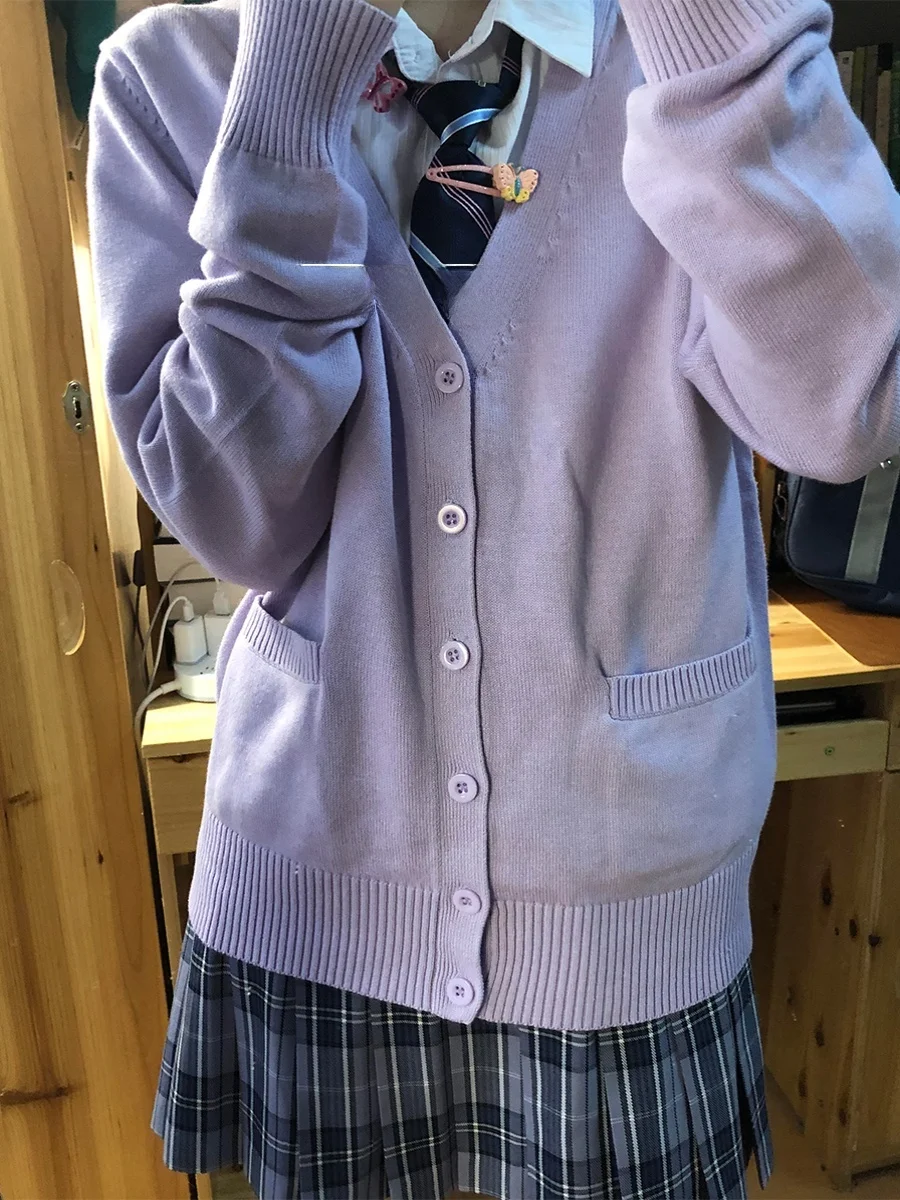 

Японский вязаный топ в стиле JK College, однотонный, с V-образным вырезом, женская верхняя одежда, с длинными рукавами, свободного кроя, из полиэфирного волокна