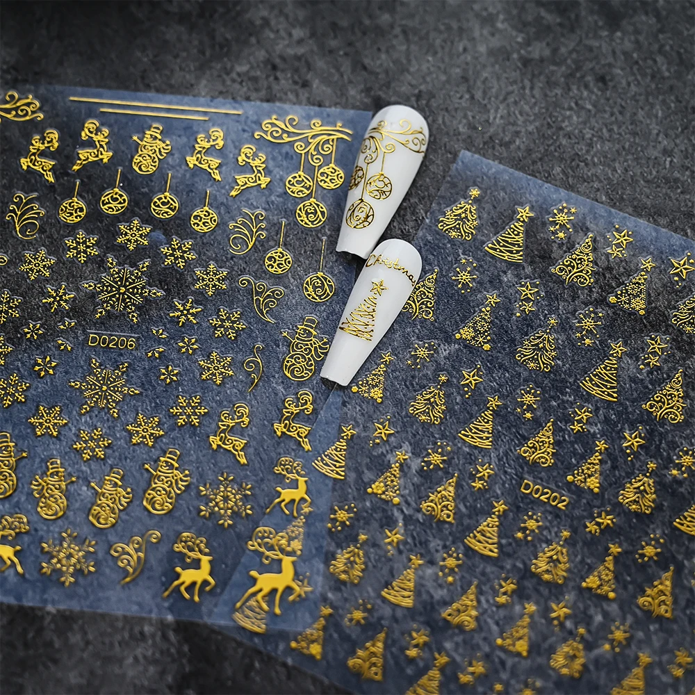 1pc 3D Goud/Rood Sneeuwvlok Nail Art Decals Kerst Ontwerpen Zelfklevende Stickers Nieuwjaar Winter Gel Folies sliders Decoraties