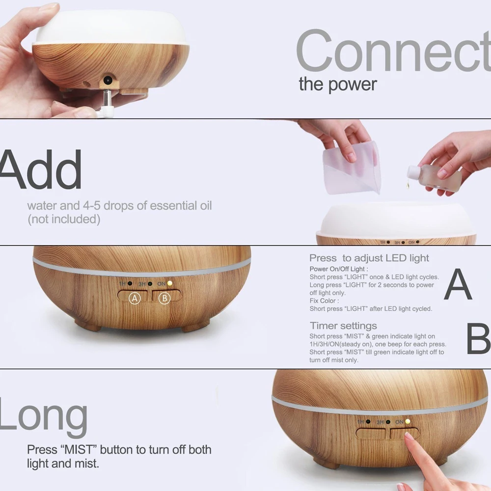 Ultrasonic Aromatherapy Diffuser with 7-Color LED, 3 Timers, Large Room Coverage