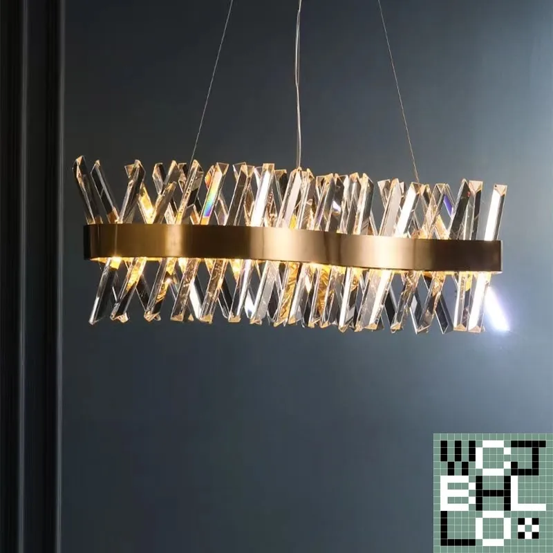 

Luxury Lustre Dimmable Led Crystal Pendant Lamp Gold Metal S Shape Luminaria Hang Lamp Dining Room Drop Light Suspend Lamp