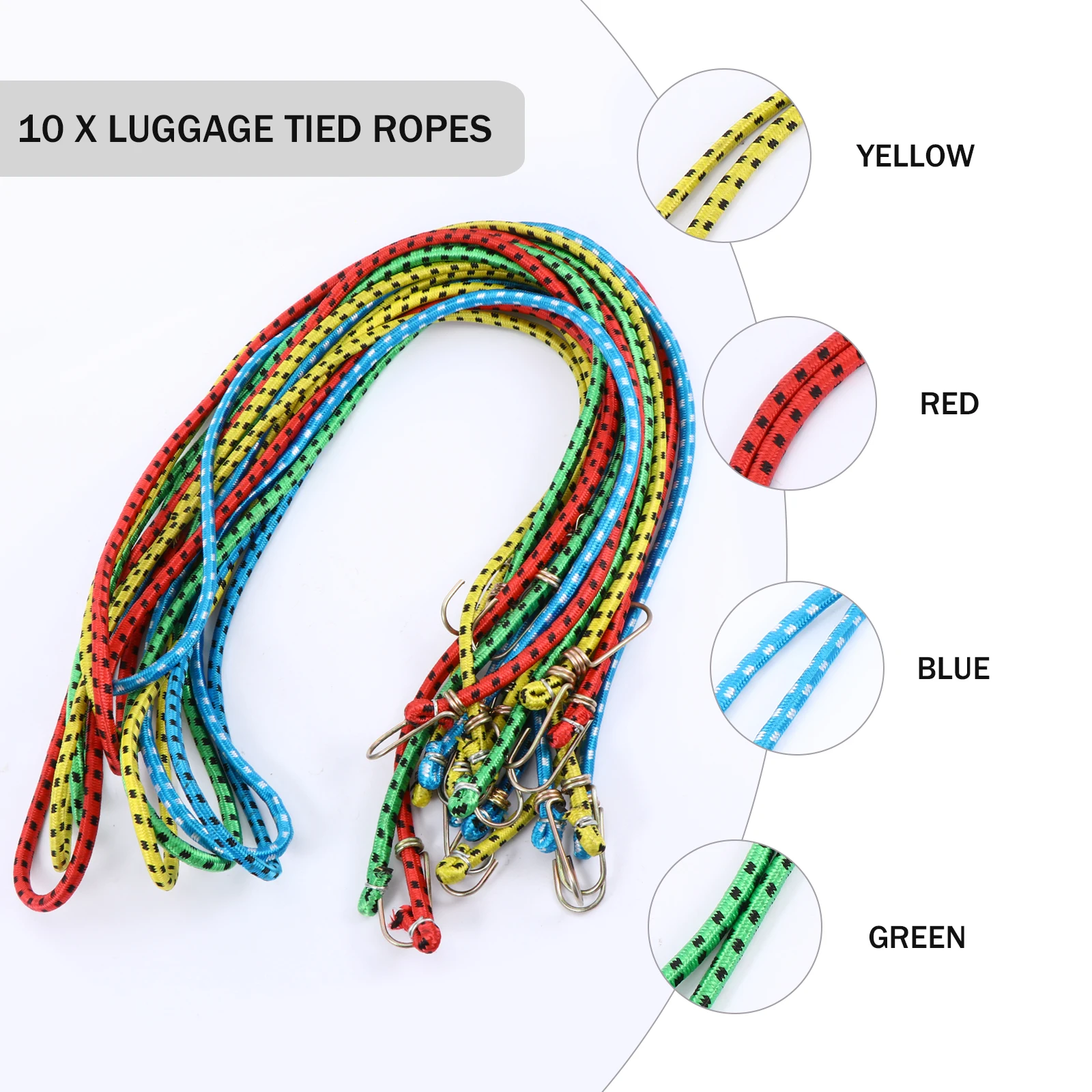 

10 Pcs Strap Elastic Cord Luggage Binding Cargo Tie-down Bike Rope with Hooks Belt Banding Lashing